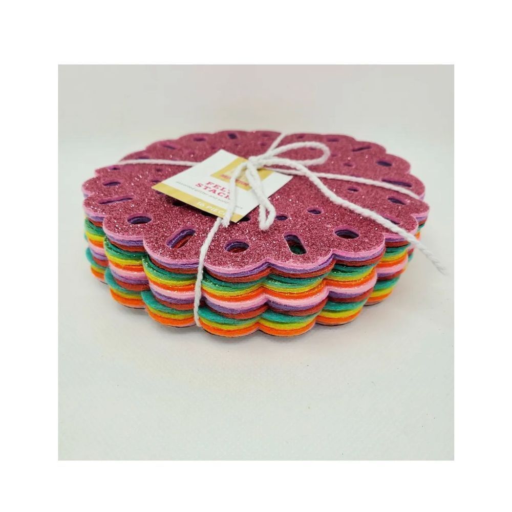 Hand Made Modern 16 Count 6” Felt Lace Assorted Glitter & Solid Colors Stack New